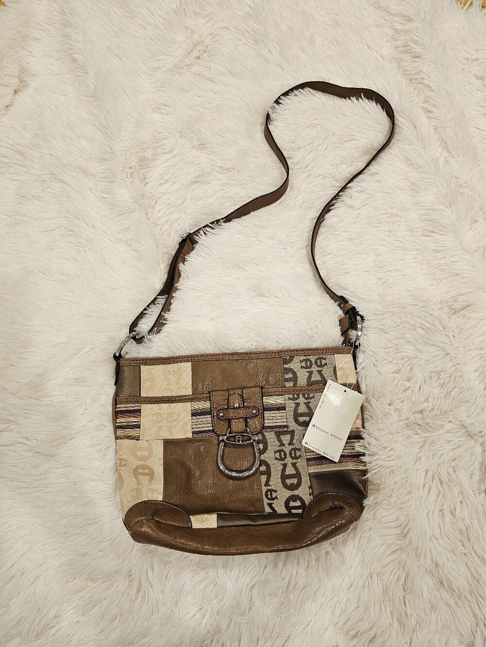 NWT Patchwork Brown Leather Crossbody Bag